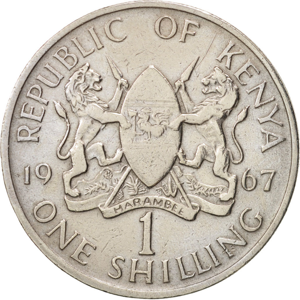 Coin, Kenya, Shilling, 1967, British Royal Mint, EF(40-45), Copper-nickel, KM:5