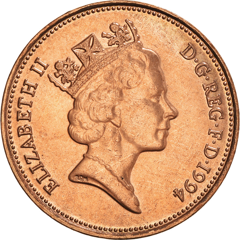Coin, Great Britain, Elizabeth II, 2 Pence, 1994, AU(50-53), Copper Plated