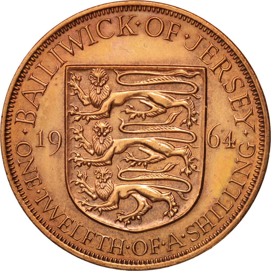 Coin, Jersey, Elizabeth II, 1/12 Shilling, 1964, AU(50-53), Bronze, KM:21