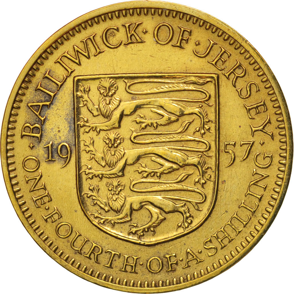 Coin, Jersey, Elizabeth II, 1/4 Shilling, 3 Pence, 1957, EF(40-45)