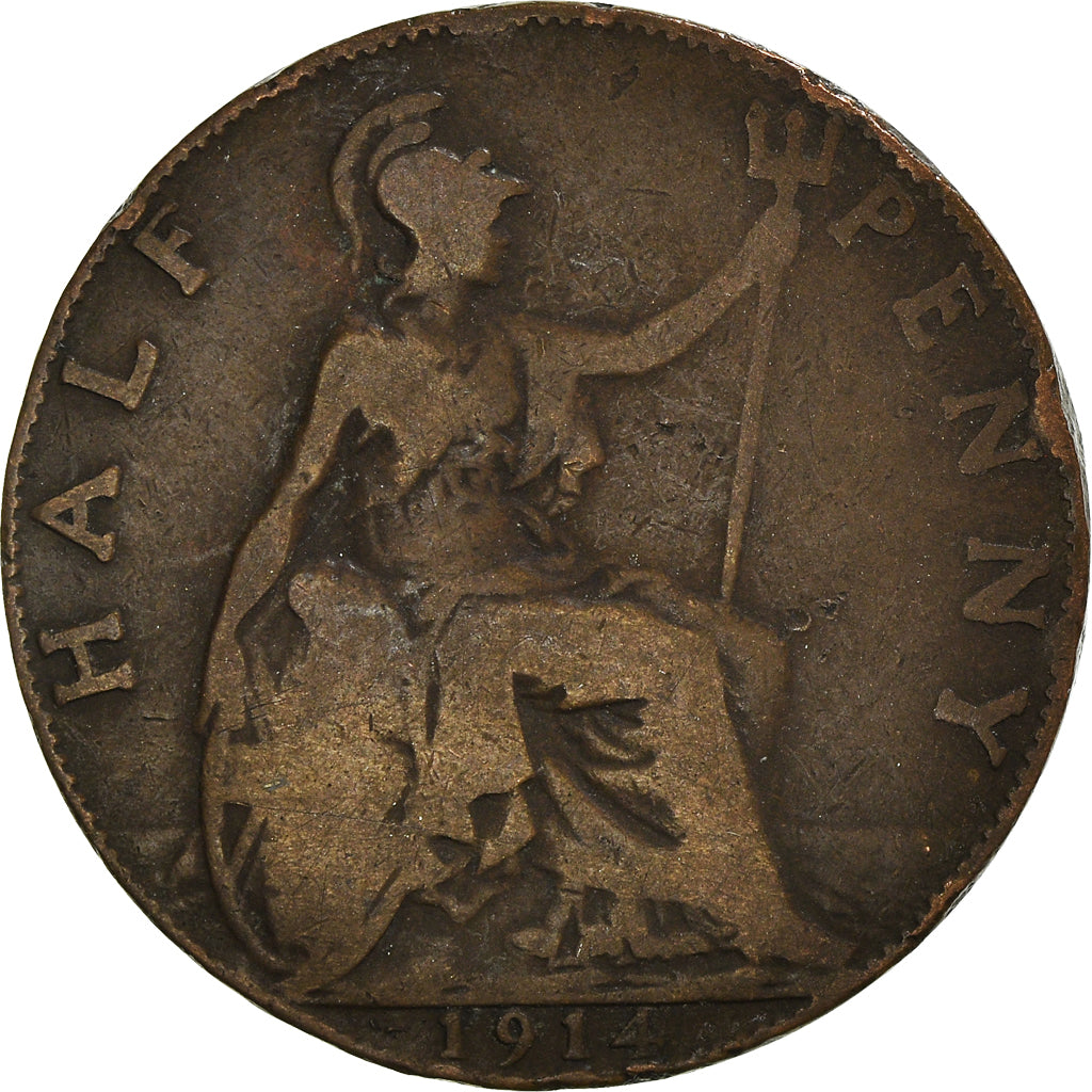 Moeda, Grã-Bretanha, George V, 1/2 Penny, 1914, VF(20-25), Bronze, KM:809