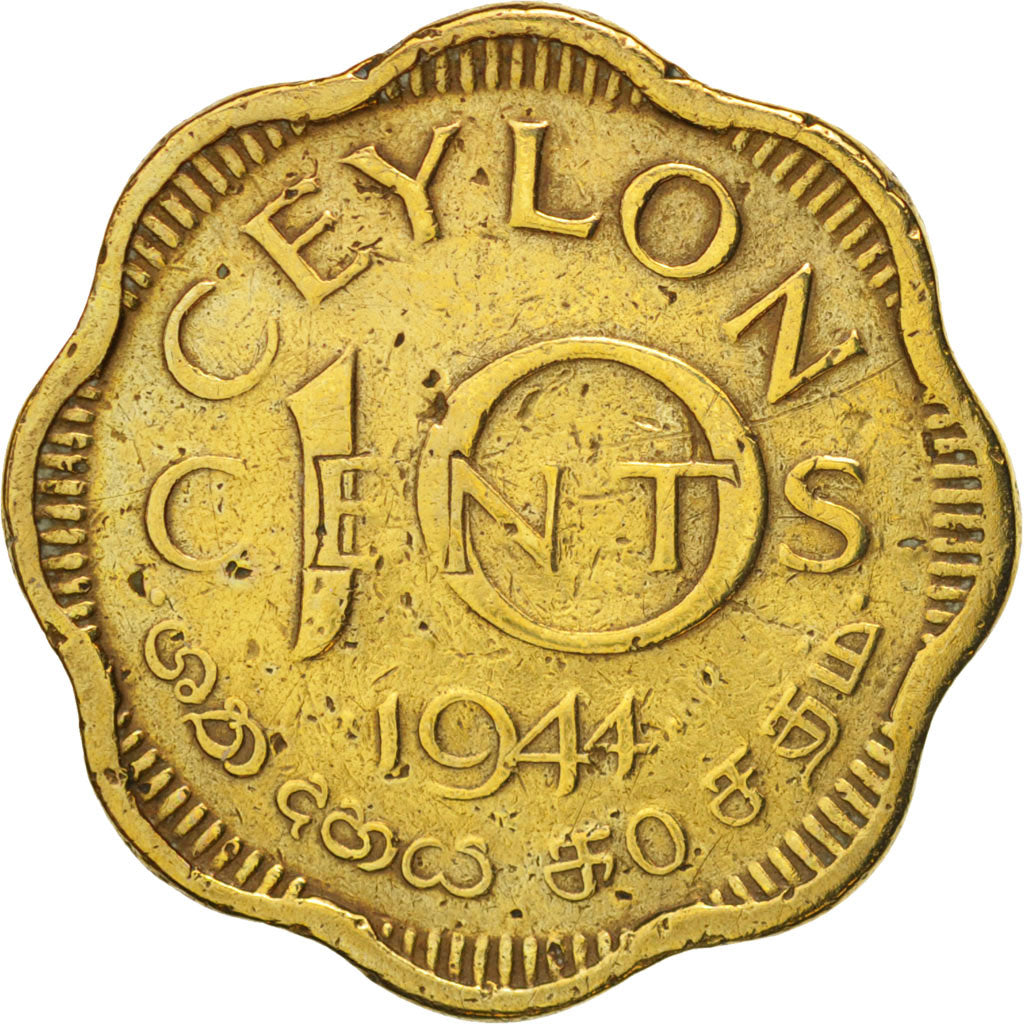 Moneta, Ceylon, George VI, 10 Cents, 1944, MB, Nichel-ottone, KM:118