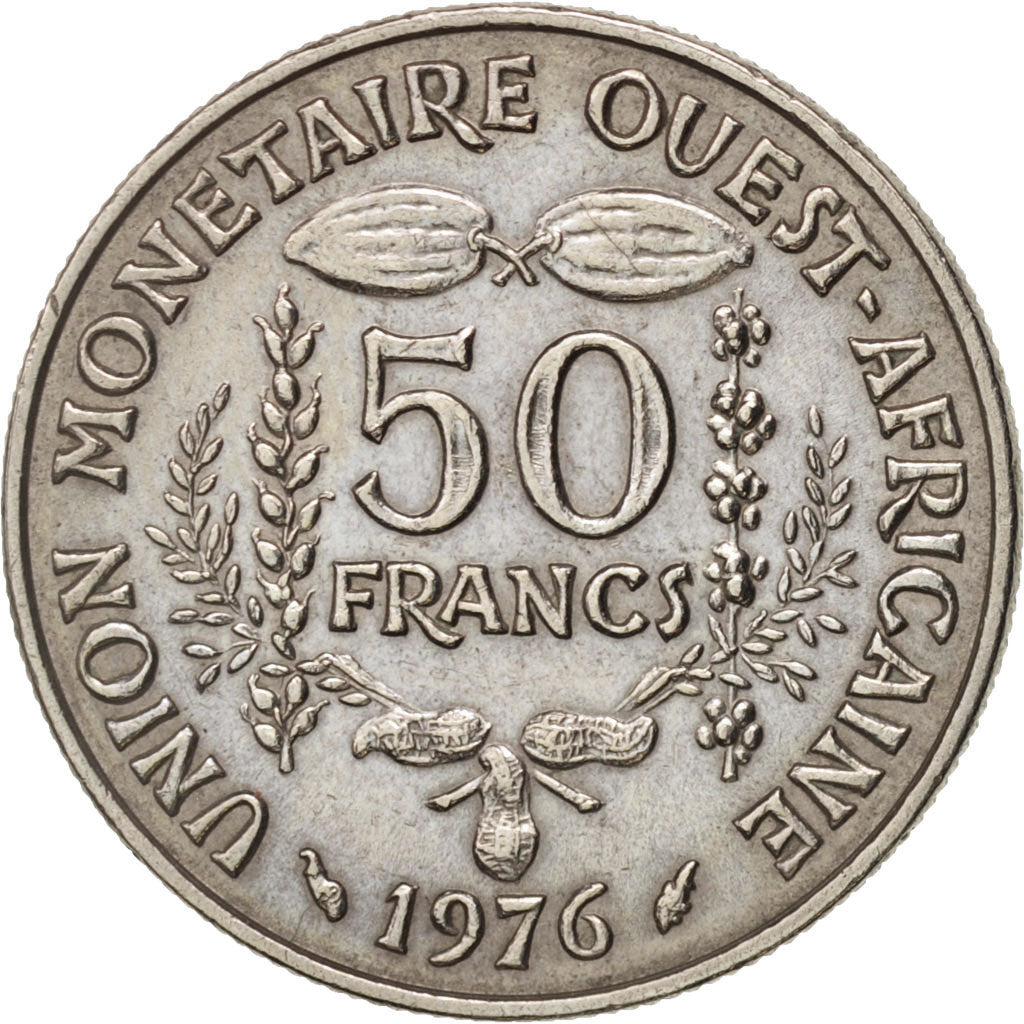 Coin, West African States, 50 Francs, 1976, Paris, AU(50-53), Copper-nickel