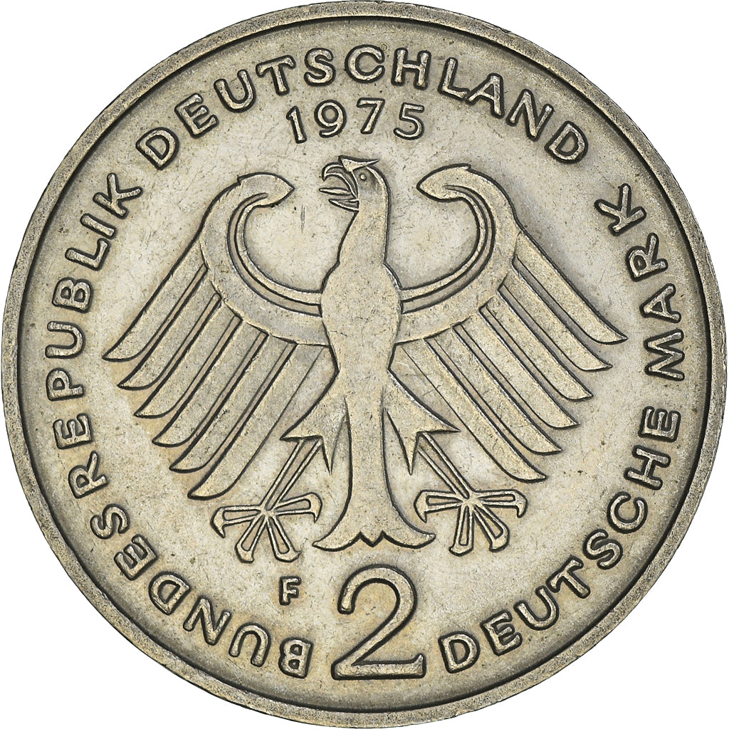 Moneta, GERMANIA - REPUBBLICA FEDERALE, 2 Mark, 1975, Stuttgart, BB+, Nichel