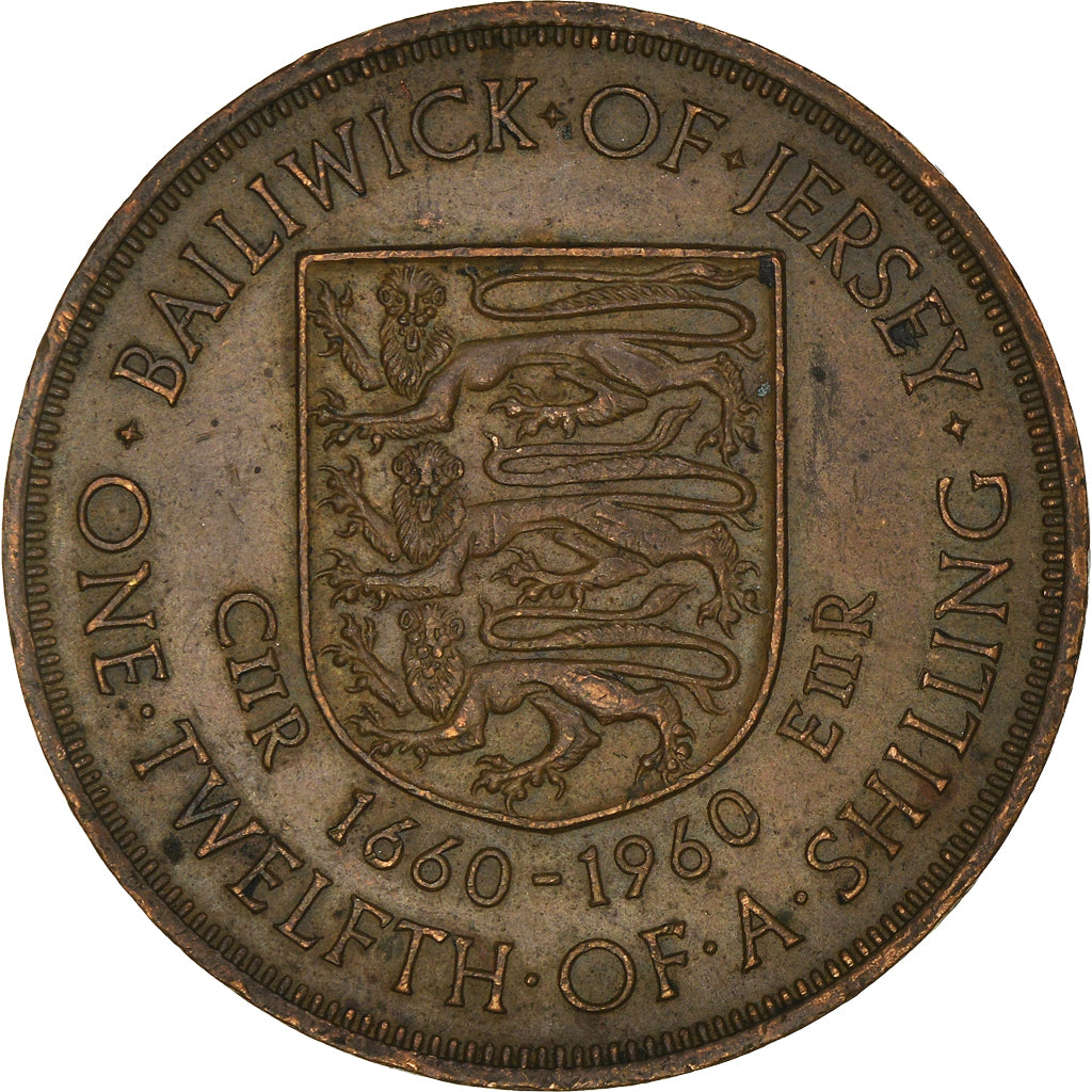Monnaie, Jersey, Elizabeth II, 1/12 Shilling, 1960, TTB+, Bronze, KM:23