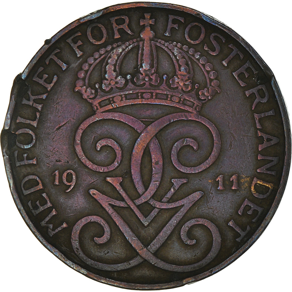 Coin, Sweden, Gustaf V, 5 Öre, 1911, VF(30-35), Bronze, KM:779.2