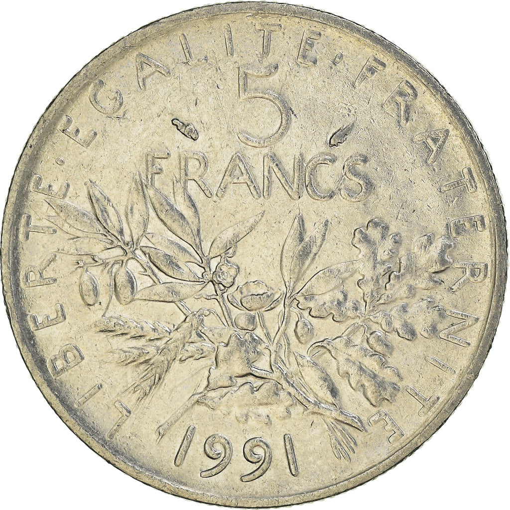 Munten, Frankrijk, Semeuse, 5 Francs, 1991, Paris, ZF, Nickel Clad