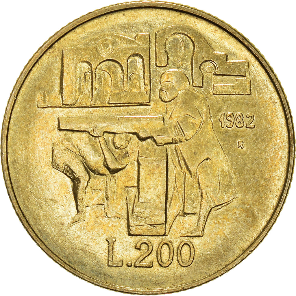 Moneda, San Marino, 200 Lire, 1982, Rome, MBC, Aluminio - bronce, KM:138
