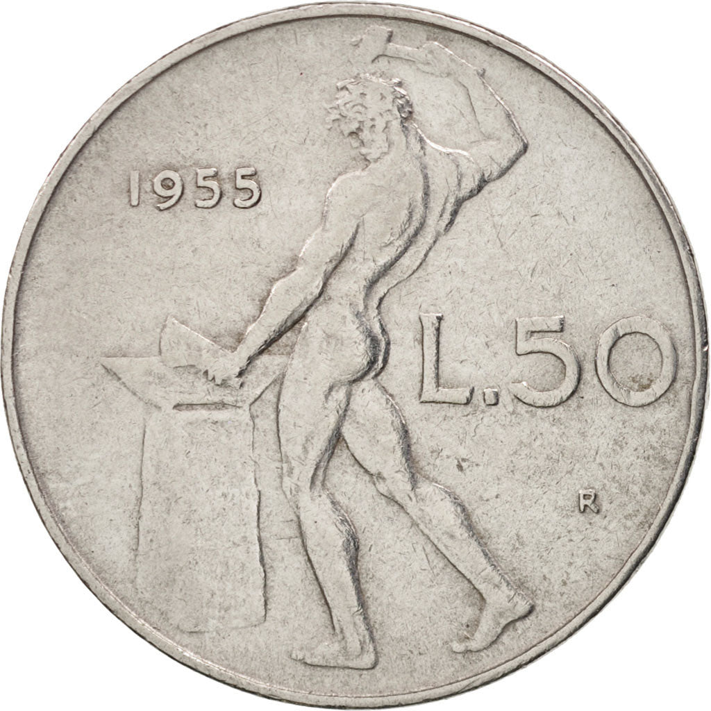 Coin, Italy, 50 Lire, 1955, Rome, EF(40-45), Stainless Steel, KM:95.1