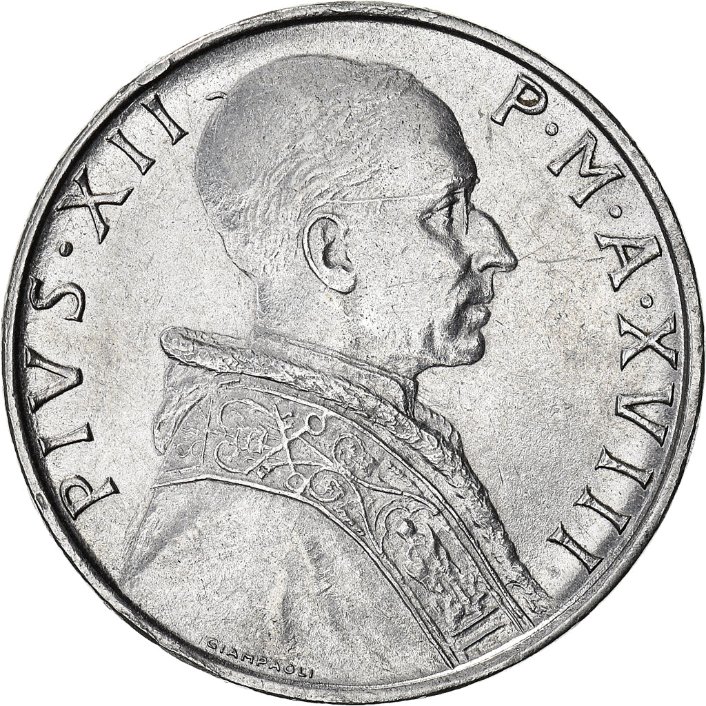 Moneda, CIUDAD DEL VATICANO, Pius XII, 50 Lire, 1956, EBC, Acero inoxidable