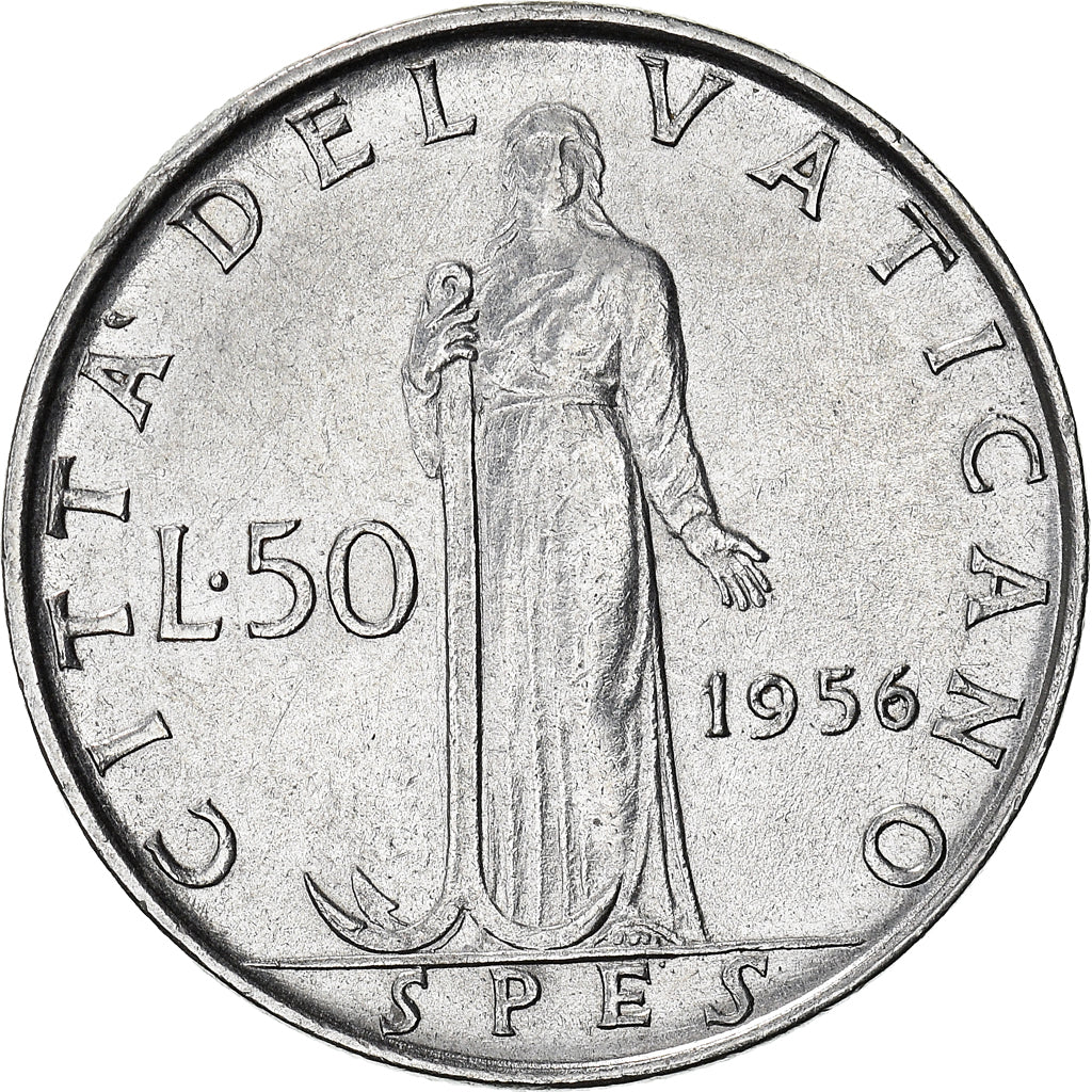 Moneda, CIUDAD DEL VATICANO, Pius XII, 50 Lire, 1956, EBC, Acero inoxidable