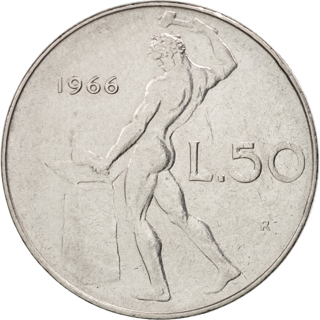 Coin, Italy, 50 Lire, 1966, Rome, EF(40-45), Stainless Steel, KM:95.1