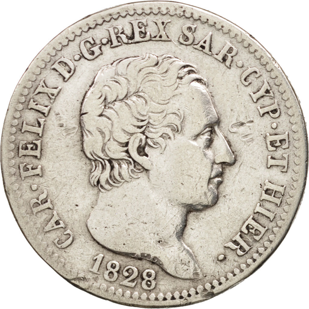 Coin, ITALIAN STATES, SARDINIA, Carlo Felice, Lira, 1828, Torino, VF(20-25)