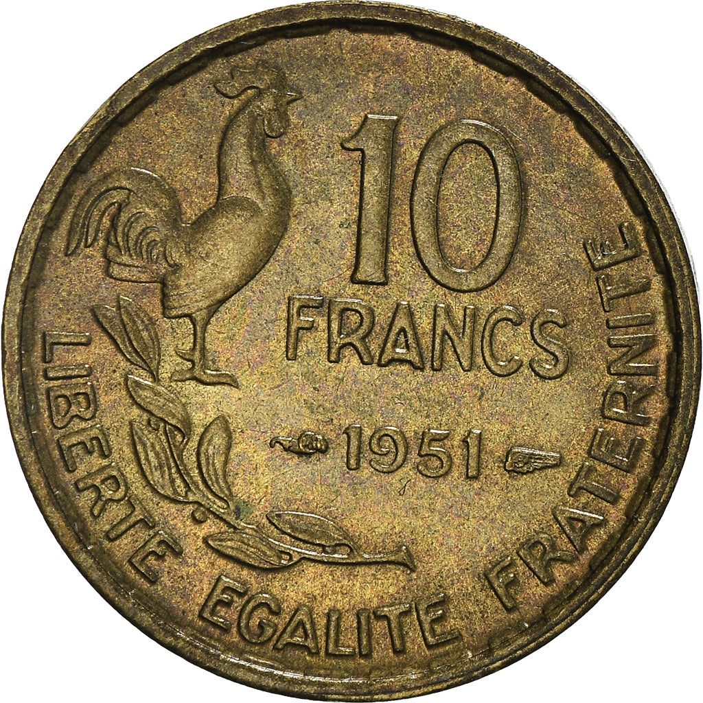Moneta, Francia, Guiraud, 10 Francs, 1951, Paris, BB+, Alluminio-bronzo