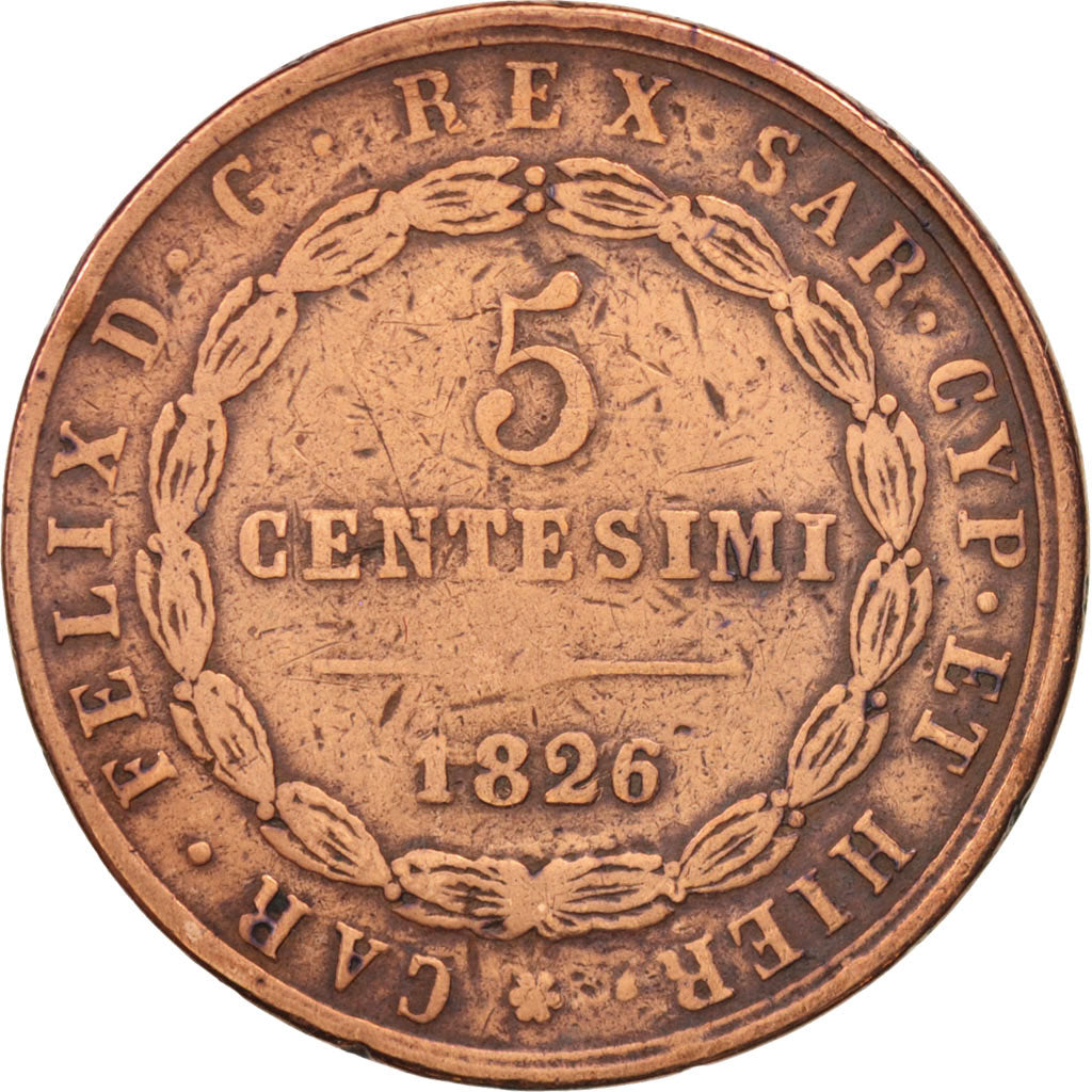 Coin, ITALIAN STATES, SARDINIA, Carlo Felice, 5 Centesimi, 1826, Torino