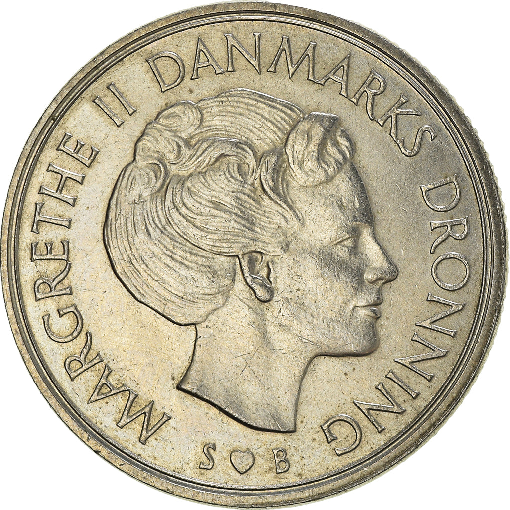 Münze, Dänemark, Margrethe II, Krone, 1975, Copenhagen, SS+, Kupfer-Nickel
