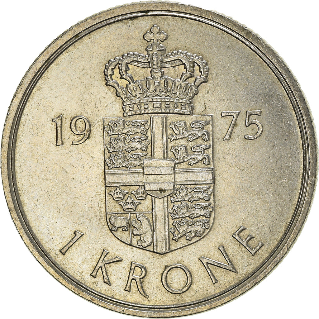 Münze, Dänemark, Margrethe II, Krone, 1975, Copenhagen, SS+, Kupfer-Nickel