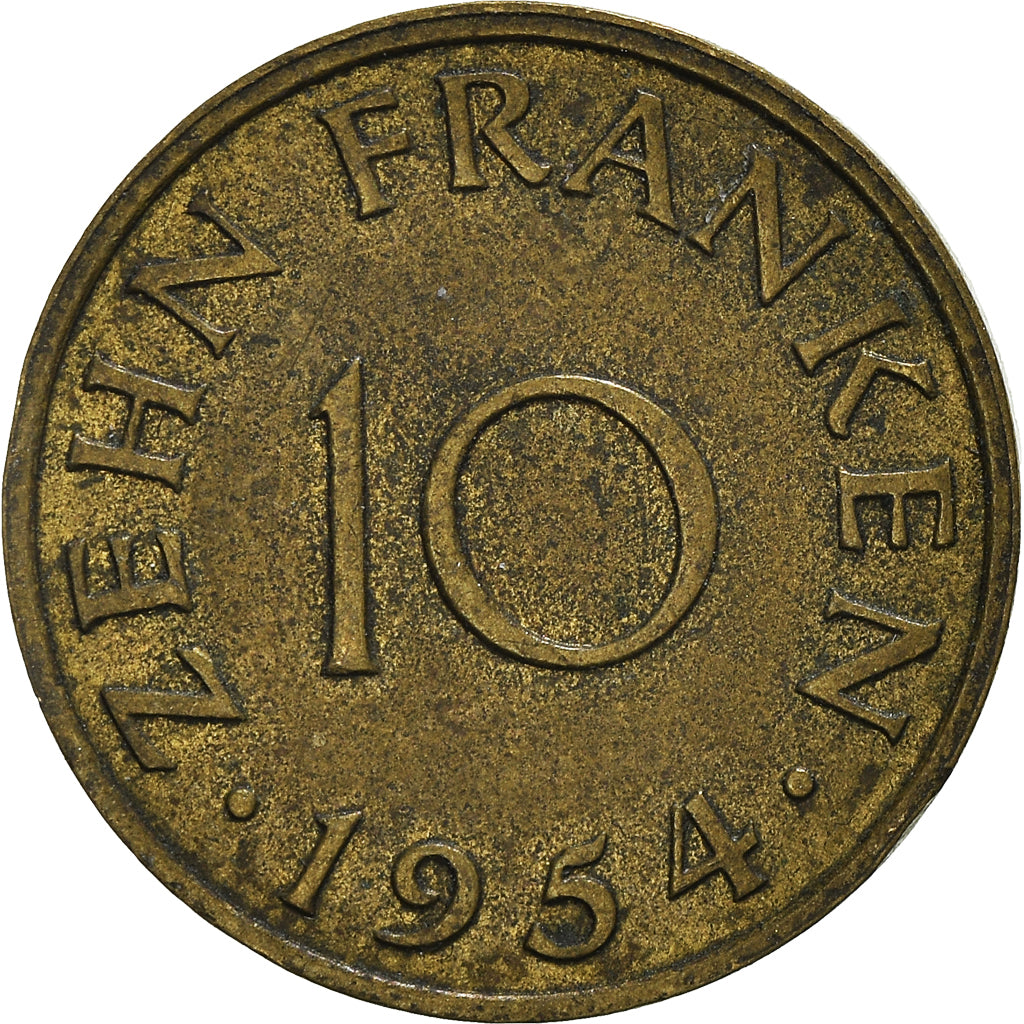 Coin, SAARLAND, 10 Franken, 1954, Paris, EF(40-45), Aluminum-Bronze, KM:1