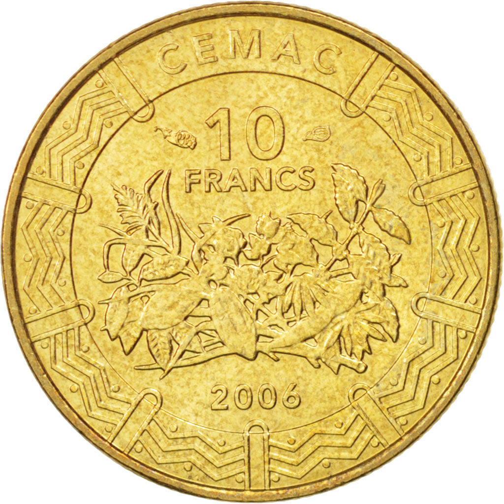 Coin, Central African States, 10 Francs, 2006, Paris, AU(55-58), Brass, KM:19
