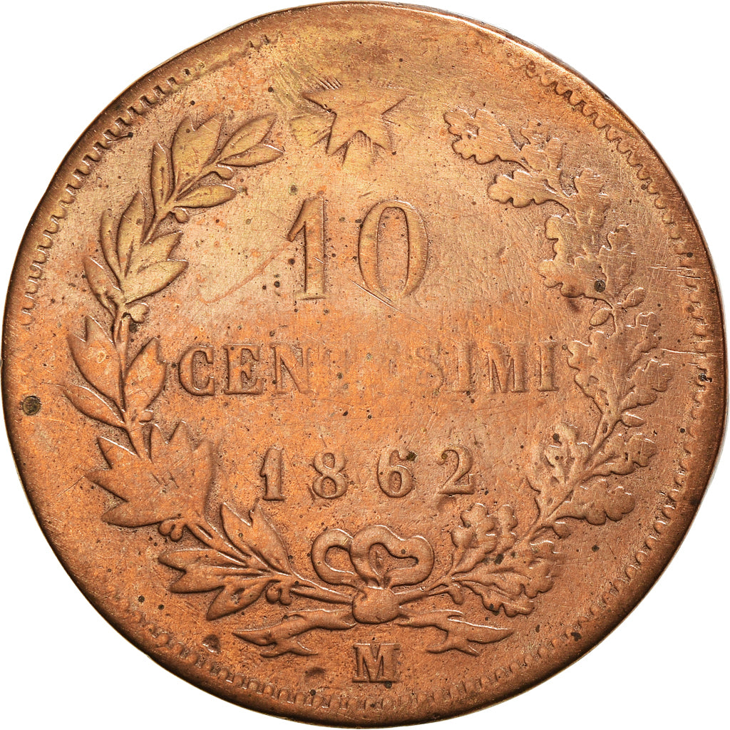 Münze, Italien, Vittorio Emanuele II, 10 Centesimi, 1862, Milan, S, Kupfer