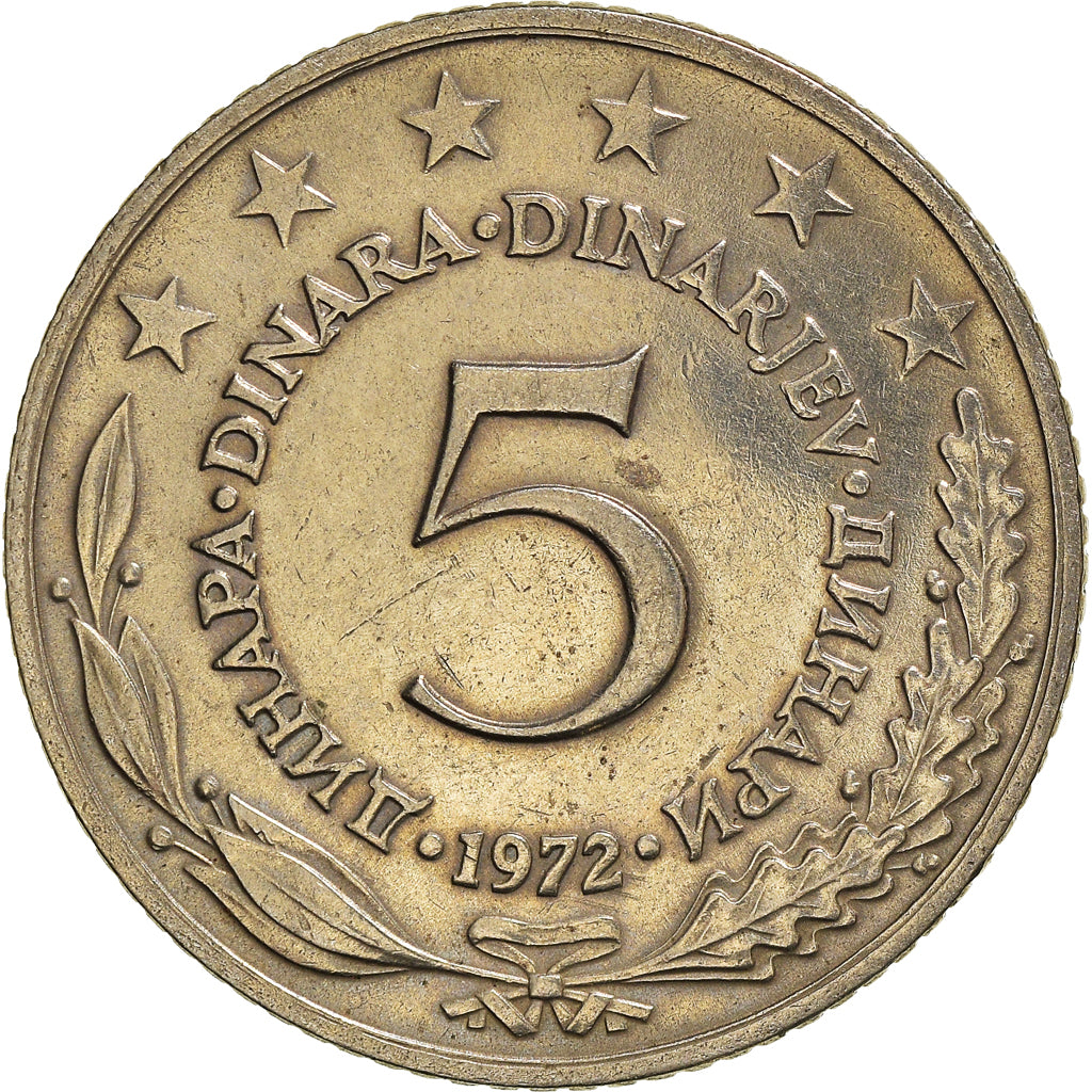 Moneta, Iugoslavia, 5 Dinara, 1972, BB+, Rame-nichel-zinco, KM:58