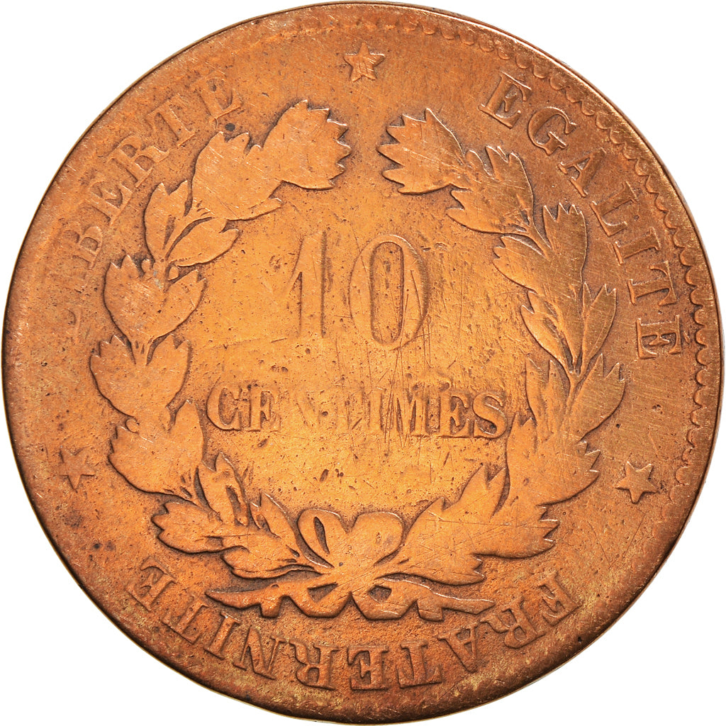 Moeda, França, Cérès, 10 Centimes, 1872, Paris, F(12-15), Bronze, KM:815.1