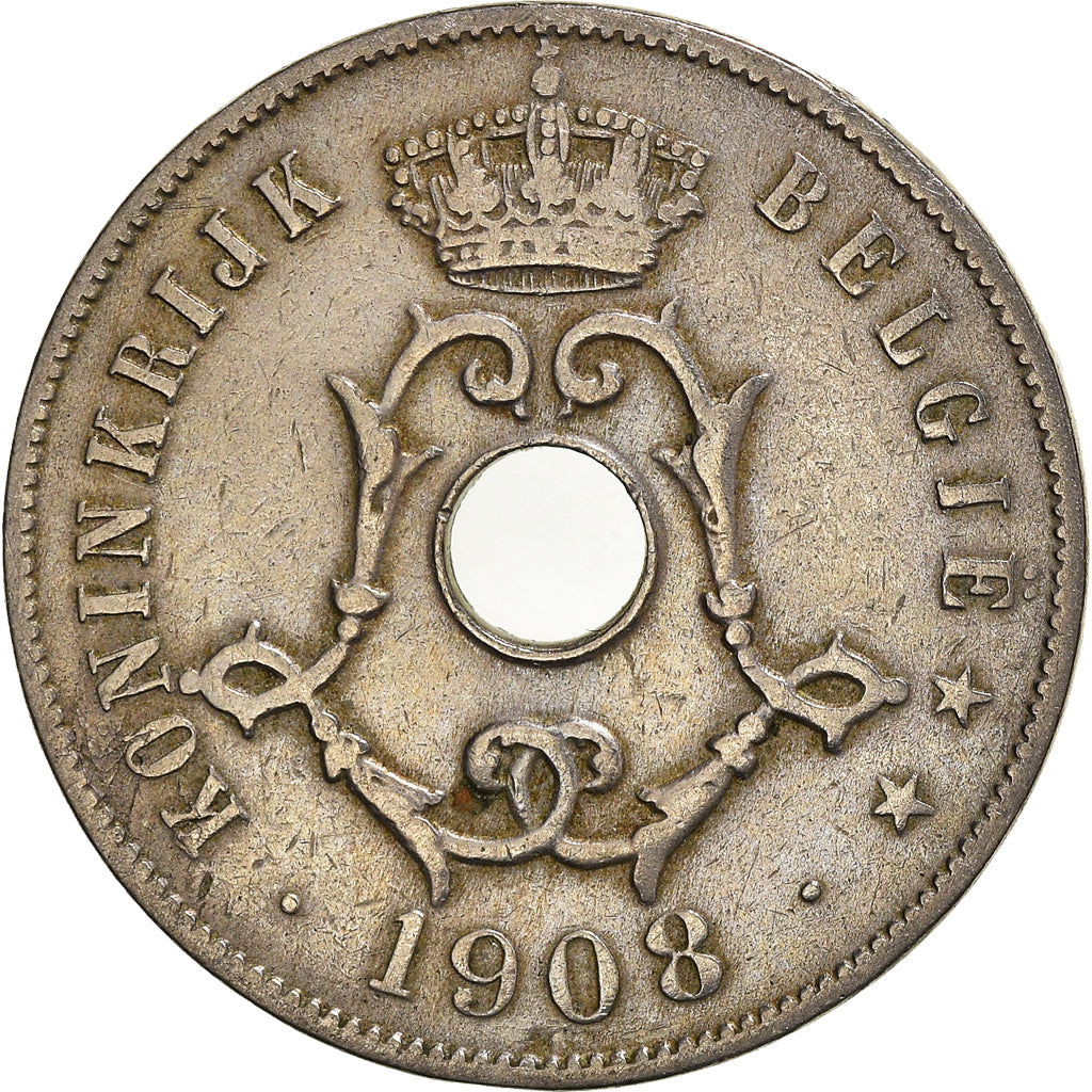 Moneta, Belgio, 25 Centimes, 1908, BB, Rame-nichel, KM:63