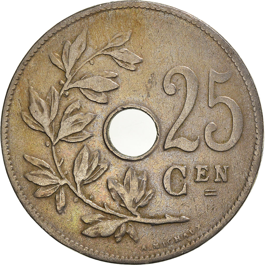 Moneta, Belgio, 25 Centimes, 1908, BB, Rame-nichel, KM:63