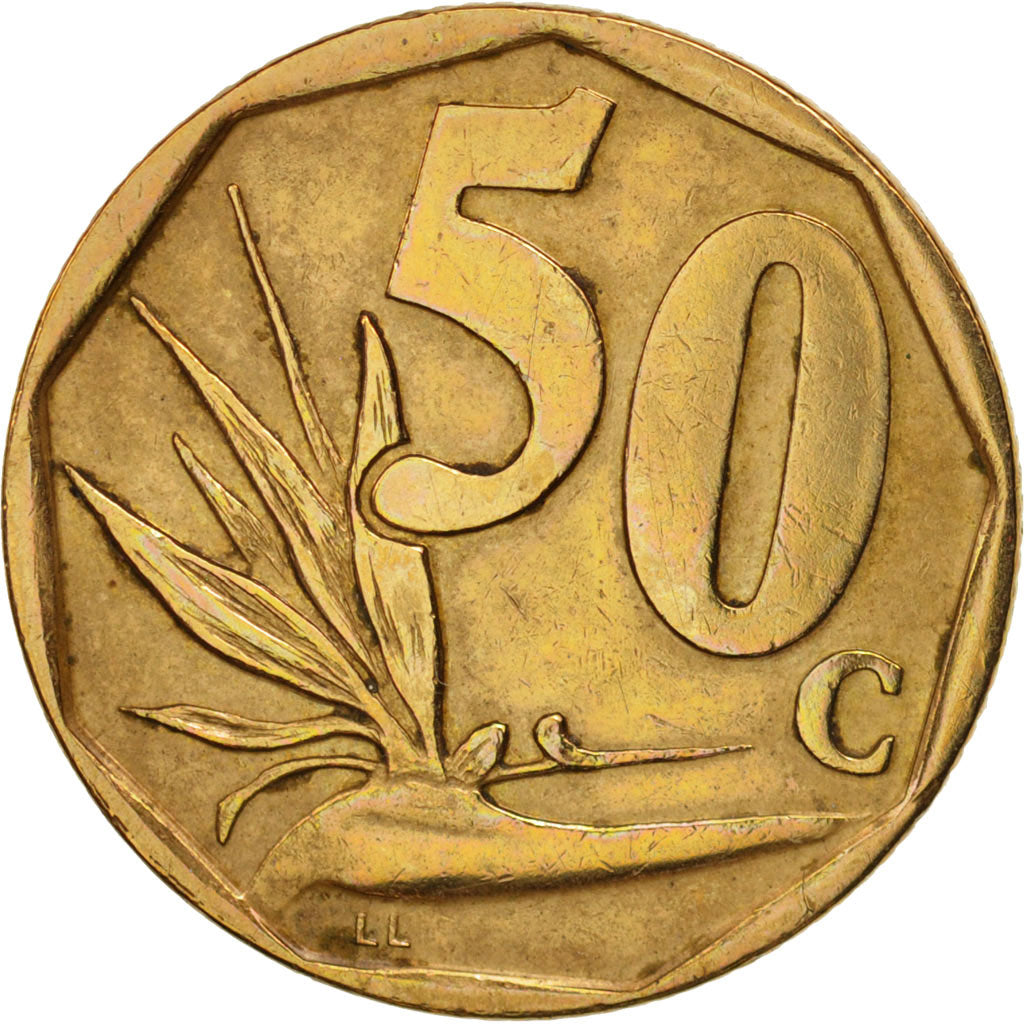 Coin, South Africa, 50 Cents, 1996, Pretoria, EF(40-45), Bronze Plated Steel