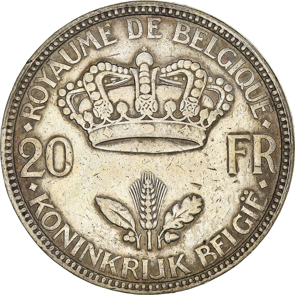 Coin, Belgium, 20 Francs, 20 Frank, 1935, EF(40-45), Silver, KM:105