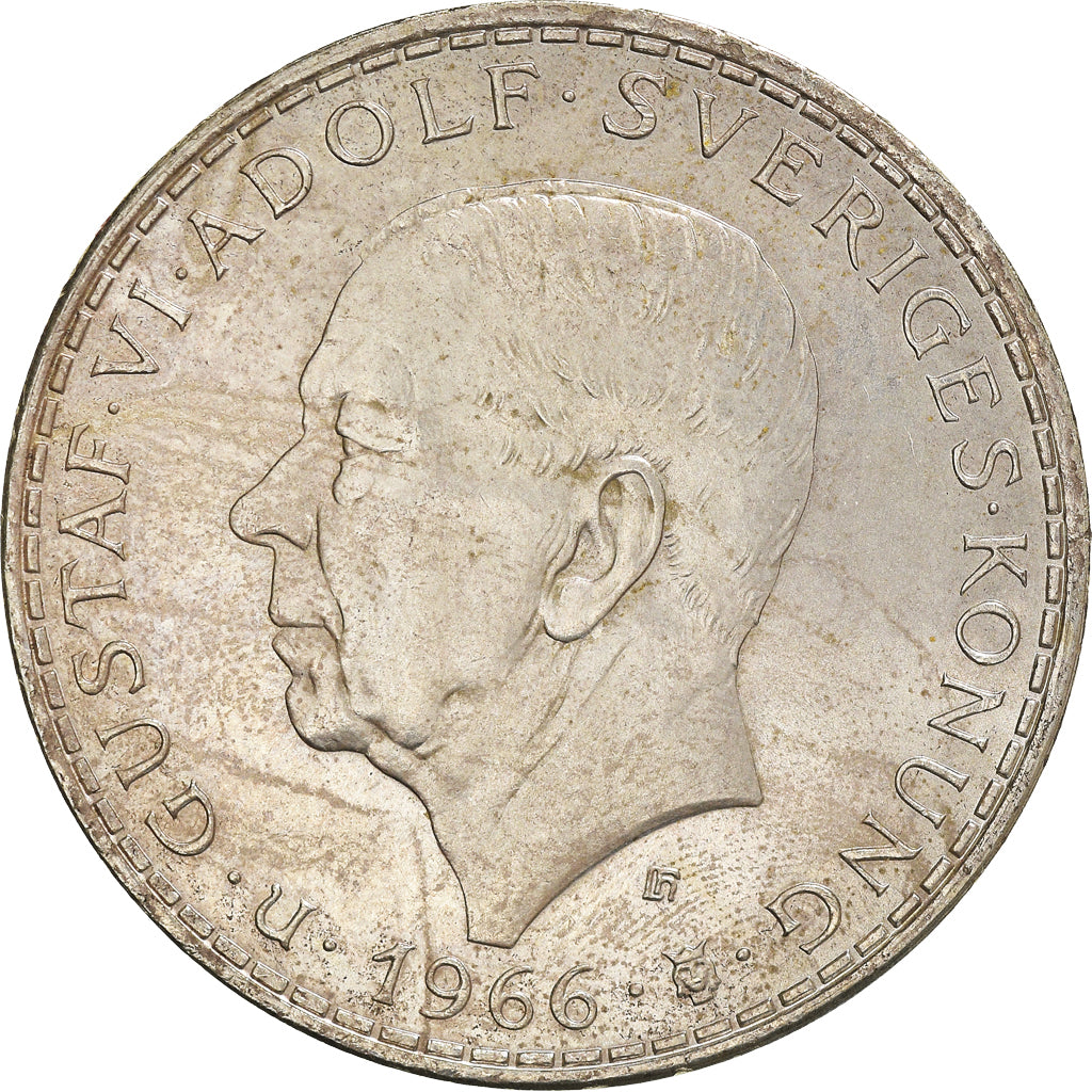 Moneta, Szwecja, Gustaf VI, 5 Kronor, 1966, AU(55-58), Srebro, KM:839