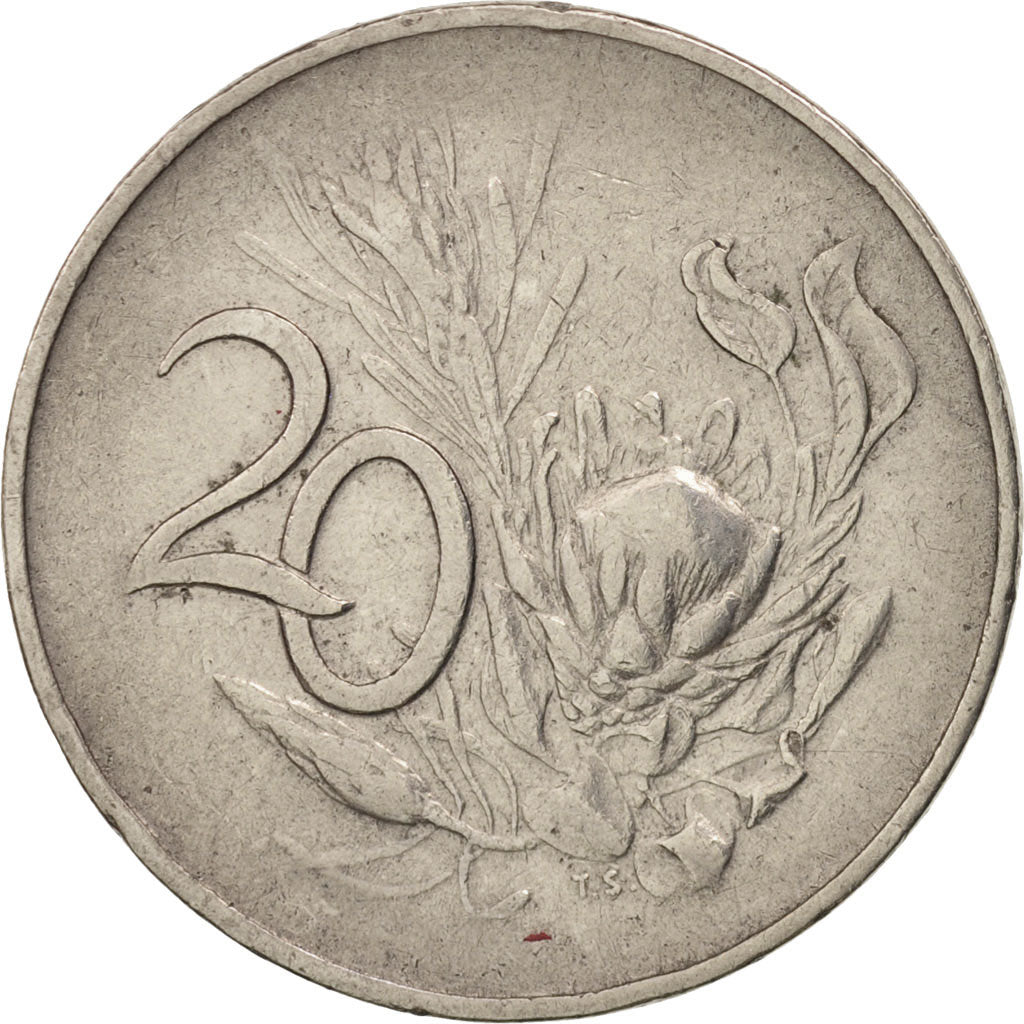 Moneda, Sudáfrica, 20 Cents, 1965, MBC, Níquel, KM:69.2
