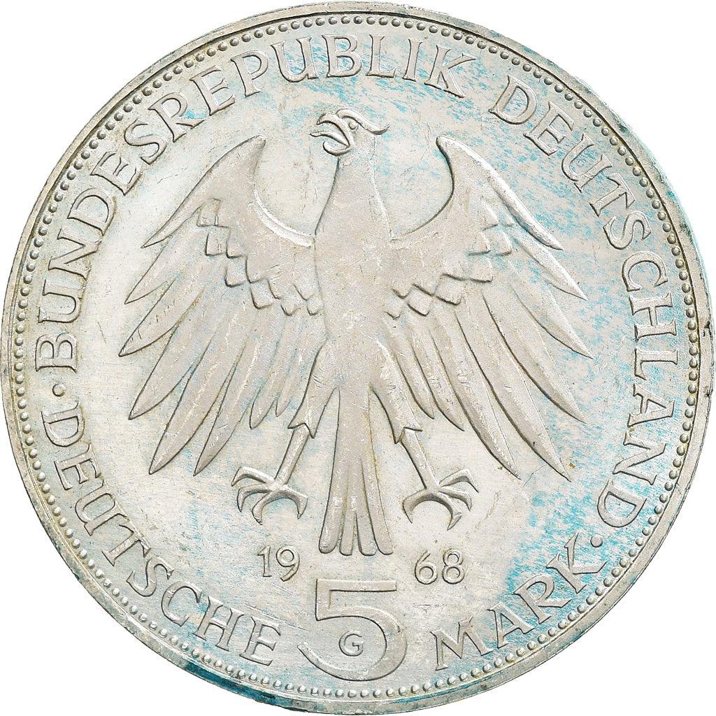 Moneda, ALEMANIA - REPÚBLICA FEDERAL, 5 Mark, 1968, Karlsruhe, Germany, MBC+
