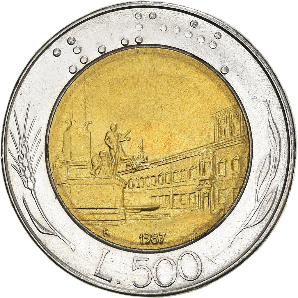 Coin, Italy, 500 Lire, 1987, Rome, AU(55-58), Bi-Metallic, KM:111