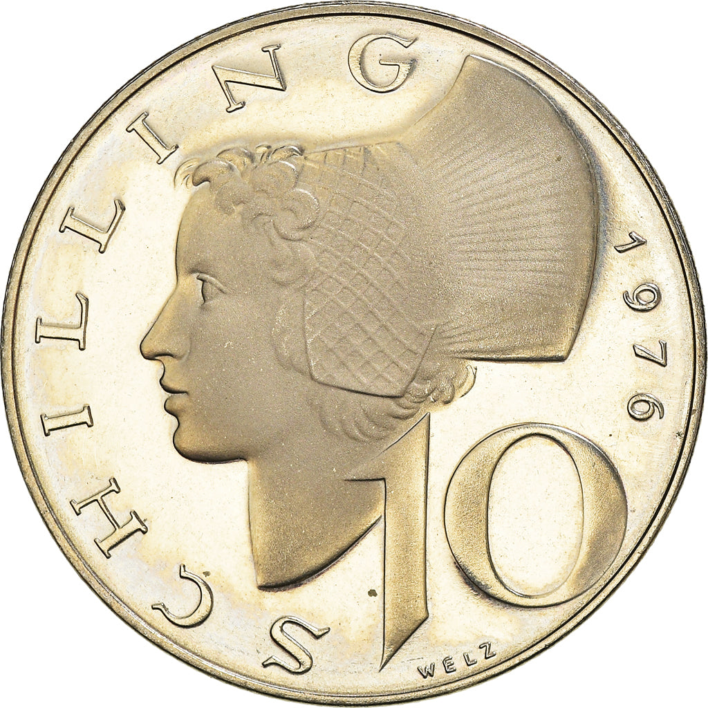 Coin, Austria, 10 Schilling, 1976, BE, MS(65-70), Copper-Nickel Plated Nickel