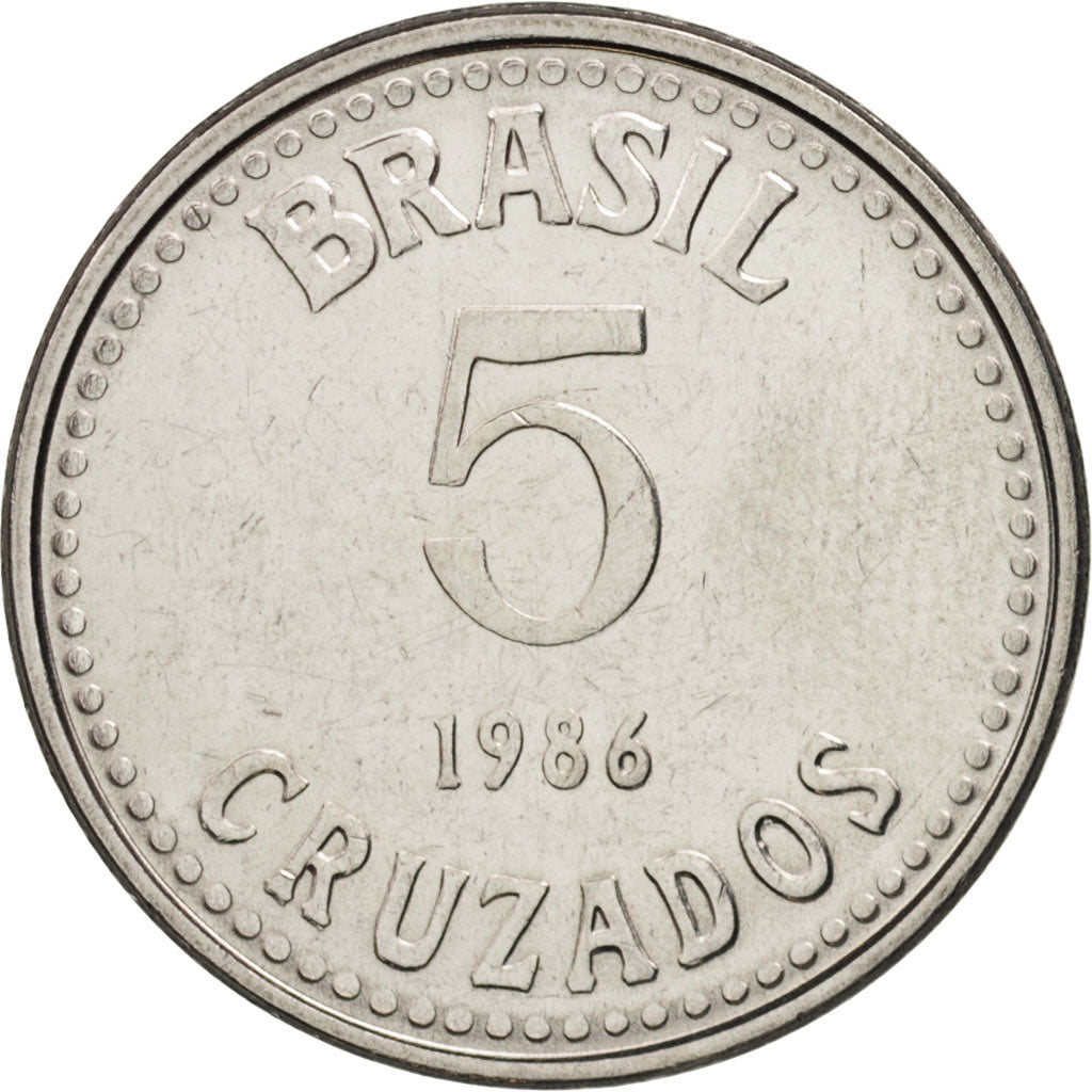 Coin, Brazil, 5 Cruzados, 1986, MS(63), Stainless Steel, KM:606