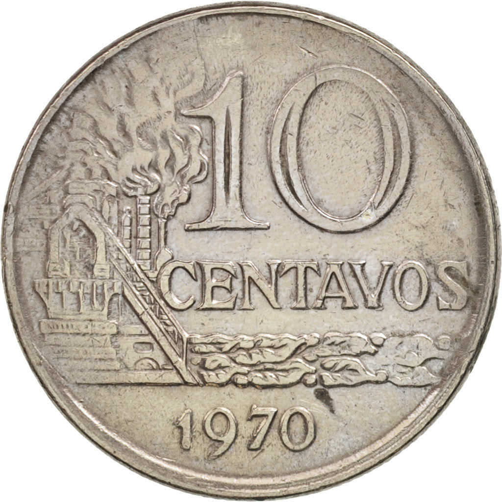 Coin, Brazil, 10 Centavos, 1970, EF(40-45), Copper-nickel, KM:578.2