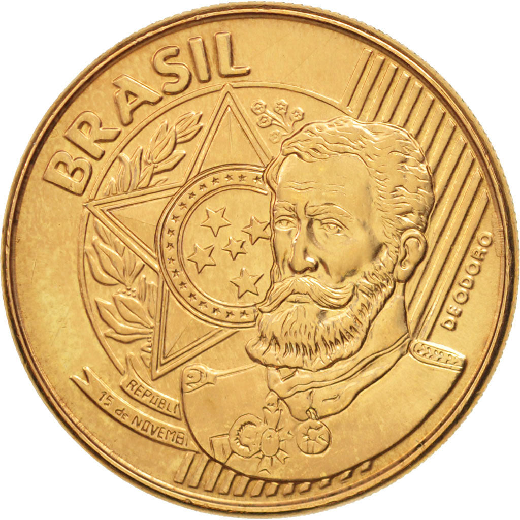 Coin, Brazil, 25 Centavos, 2004, AU(50-53), Bronze Plated Steel, KM:650