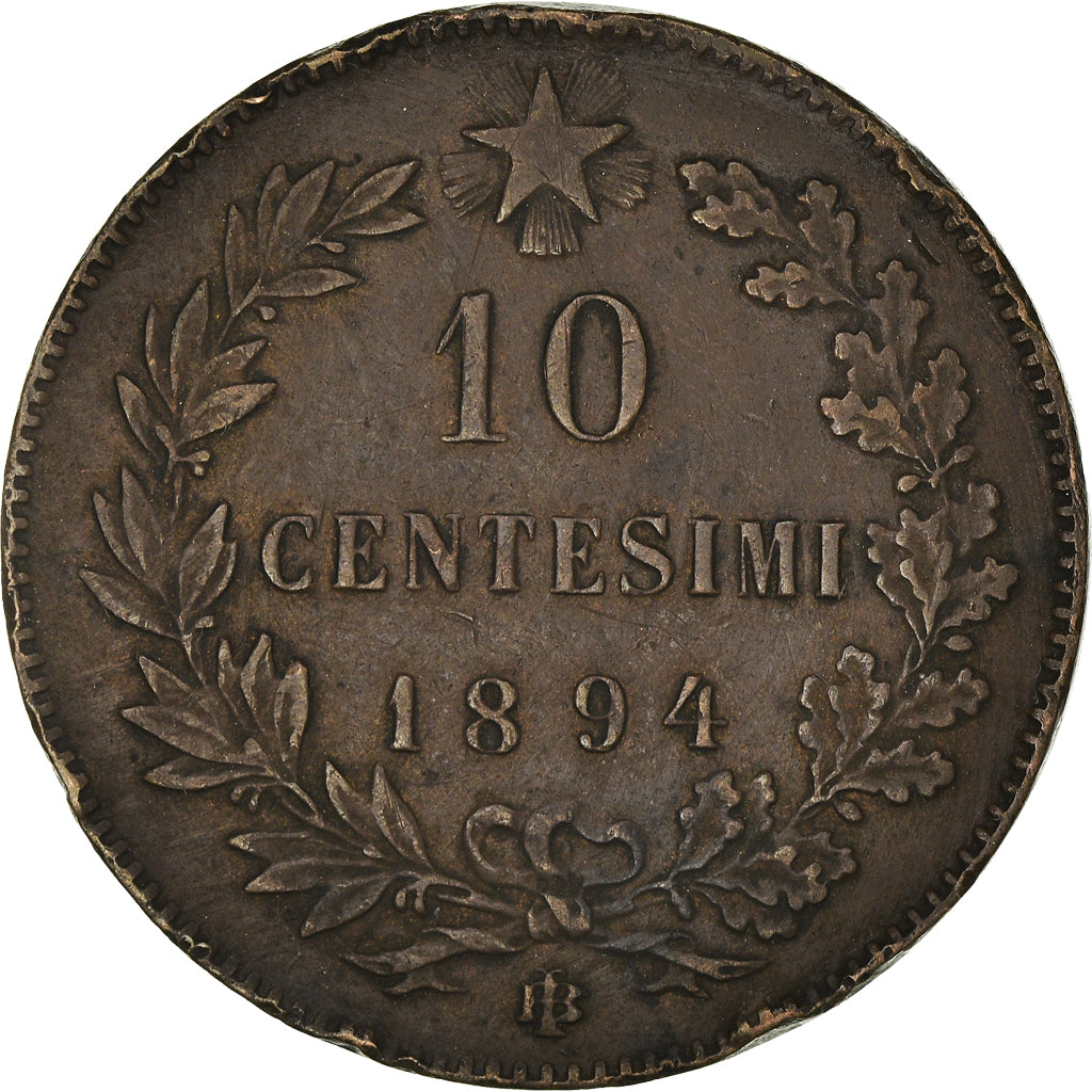Moeda, Itália, Umberto I, 10 Centesimi, 1894, Birmingham, EF(40-45), Cobre