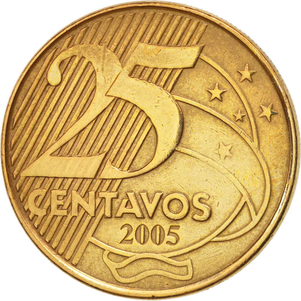 Coin, Brazil, 25 Centavos, 2005, EF(40-45), Bronze Plated Steel, KM:650