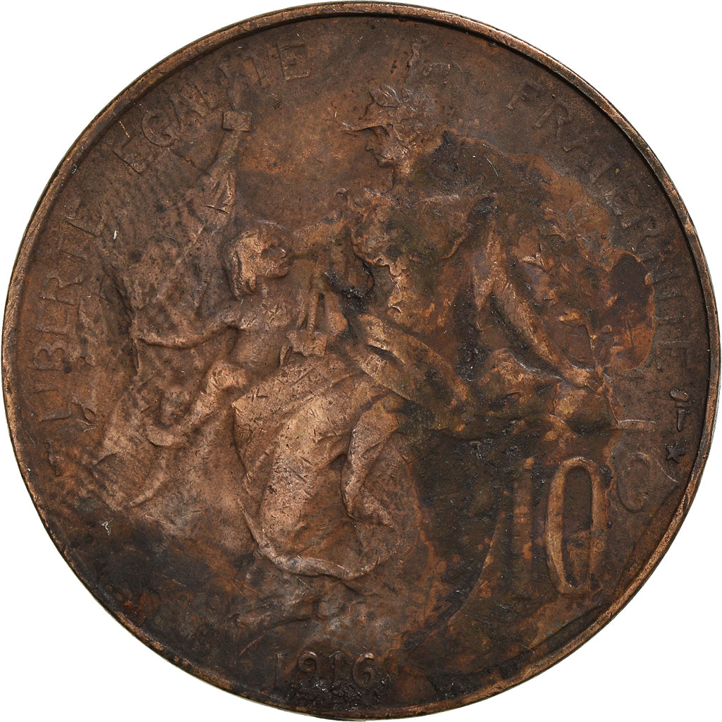 Moneta, Francia, Dupuis, 10 Centimes, 1916, Paris, MB, Bronzo, KM:843