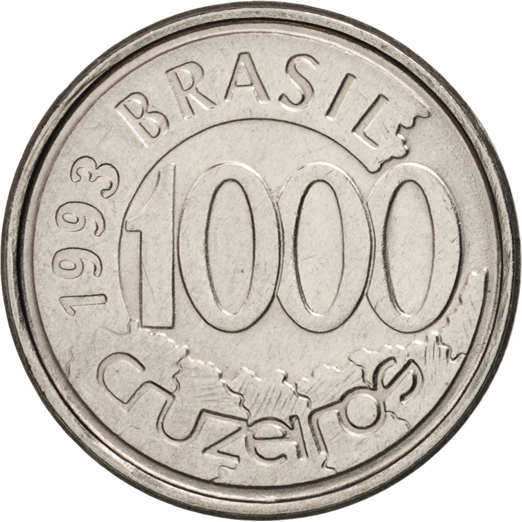 Coin, Brazil, 1000 Cruzeiros, 1993, MS(60-62), Stainless Steel, KM:626