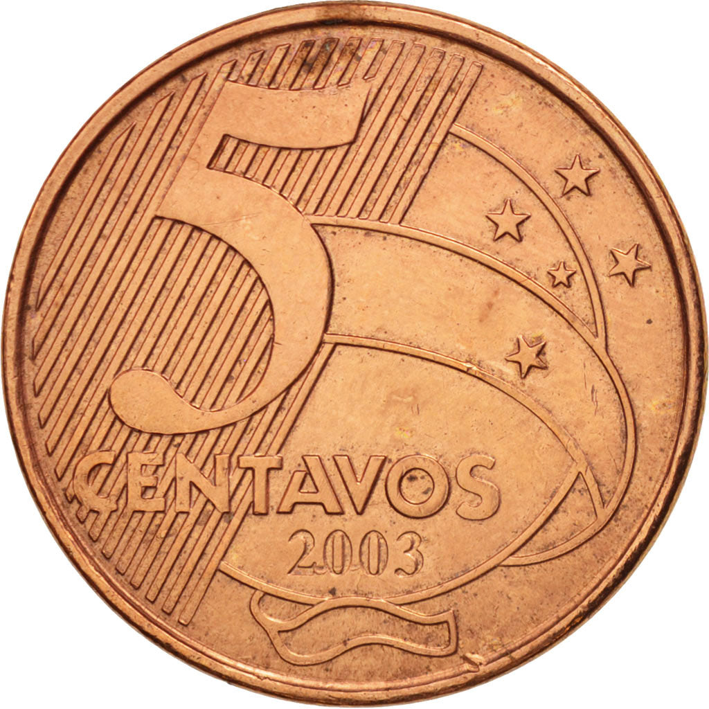 Coin, Brazil, 5 Centavos, 2003, AU(50-53), Copper Plated Steel, KM:648