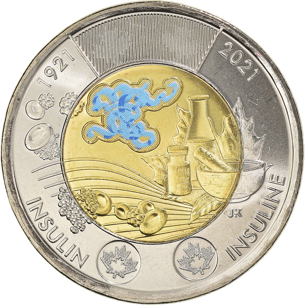 Coin, Canada, Découverte de l'insuline, 2 Dollars, 2021, Colorized, MS(63)