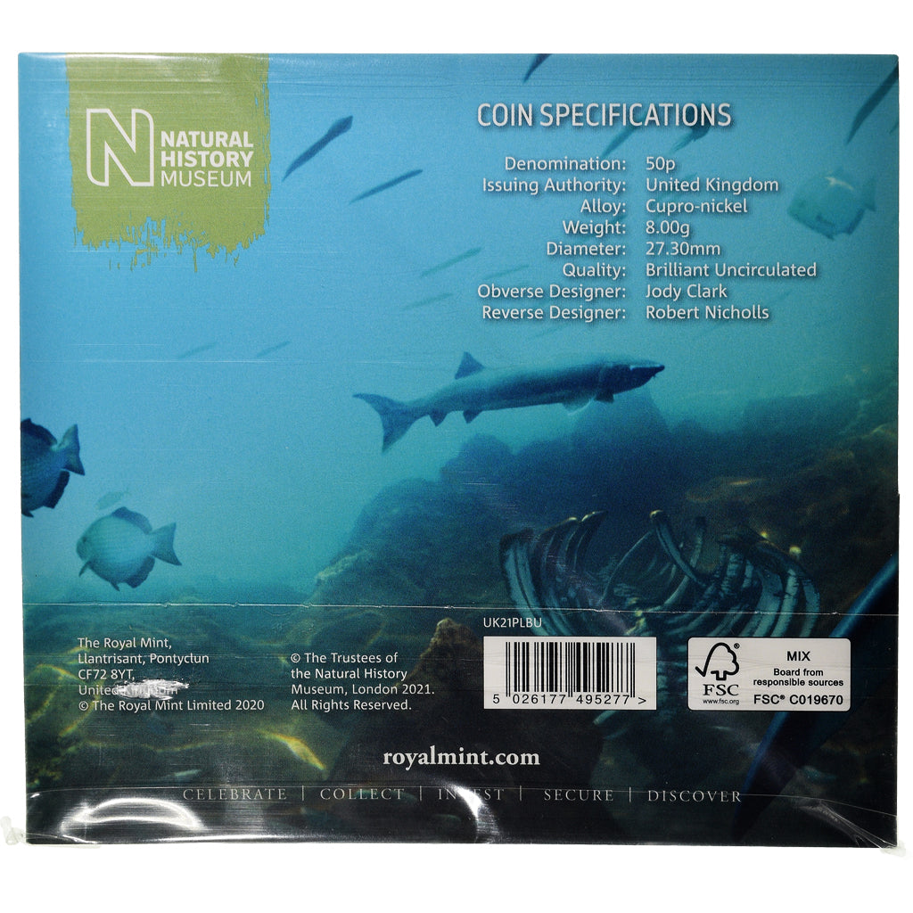 Moneda, Gran Bretaña, PLESIOSAURUS, 50 Pence, 2021, BU, FDC, Cupronickel