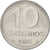 Moneta, Brazylia, 10 Cruzeiros, 1985, AU(55-58), Stal nierdzewna, KM:592.2