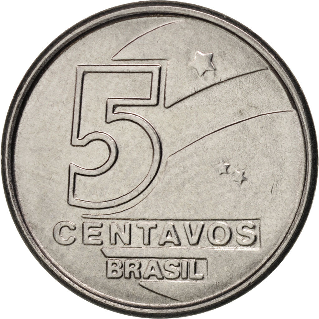 Coin, Brazil, 5 Centavos, 1989, MS(63), Stainless Steel, KM:612