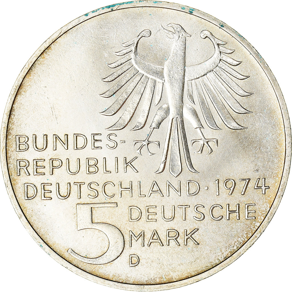 Moneta, GERMANIA - REPUBBLICA FEDERALE, 5 Mark, 1974, Munich, Germany, BB+