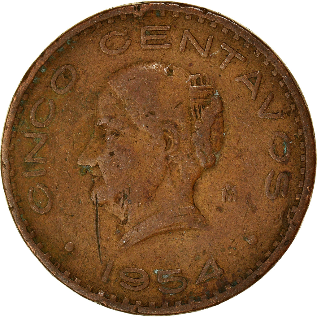 Moneta, Mexico, 5 Centavos, 1954, Mexico City, VF(20-25), Brązowy, KM:424