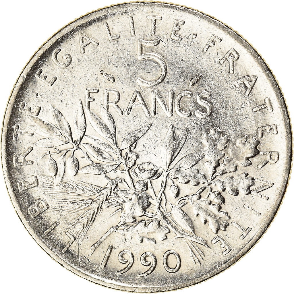 Moeda, França, Semeuse, 5 Francs, 1990, Paris, EF(40-45), Cobre-Níquel